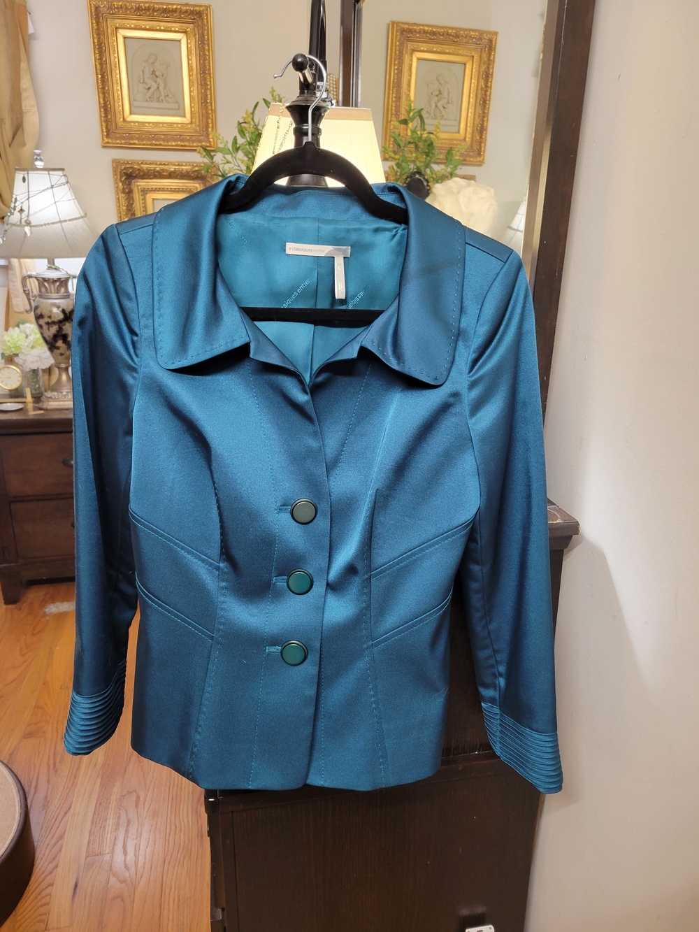 Classiques Entier Teal Satin Three-Button Blazer